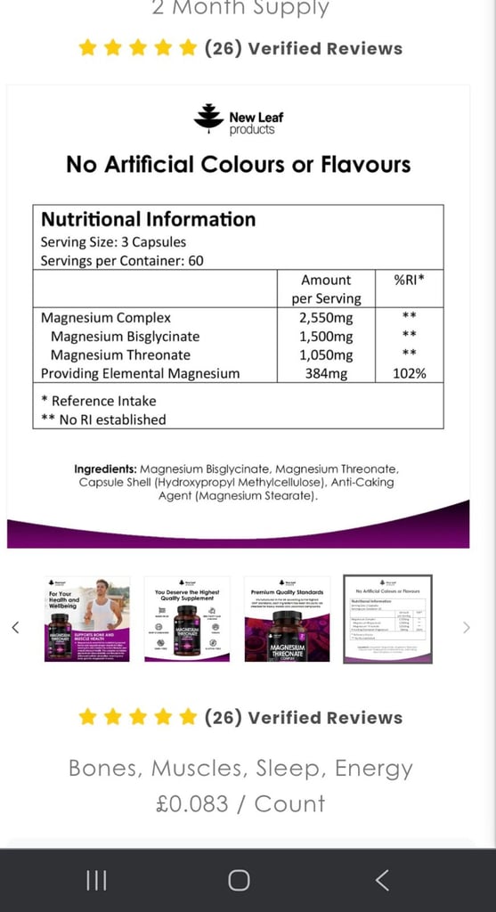 New Leaf Products Magnesium Threonate / Glycinate - Brand new sealed 