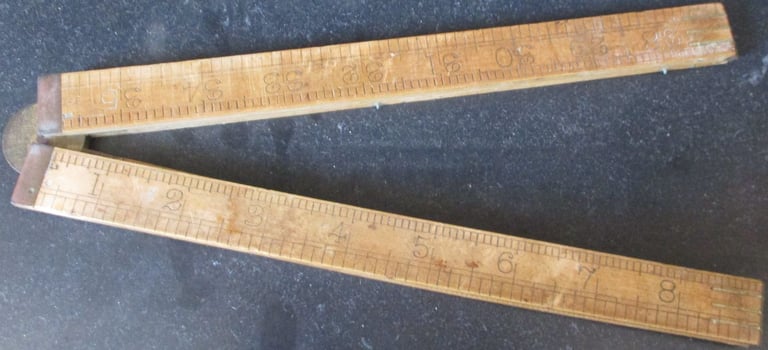 image for Vintage Yardstick Wood + Brass Folding Ruler