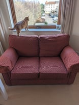 Red 2 seater sofa and armchair 