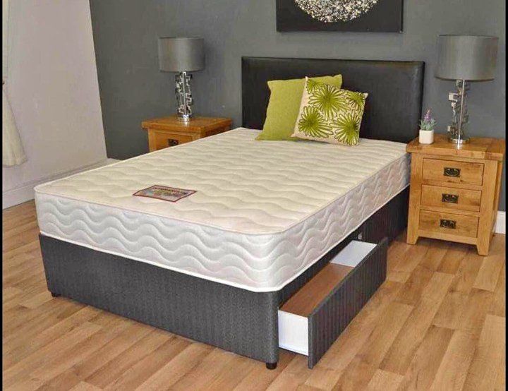 image for double velvet fabric bed with base and headboard and memory foam mattress