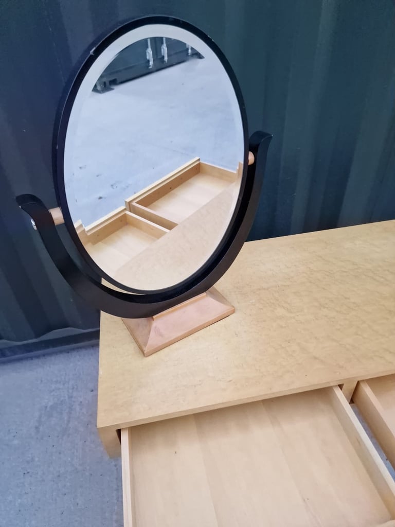 Art Deco Style Maple Console Dressing Table With Freestanding Mirror