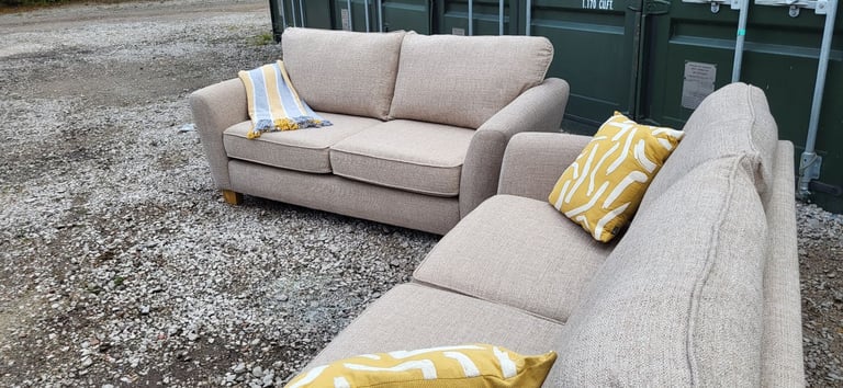 Beige 3 seater sofas x 2 DELIVERY AVAILABLE