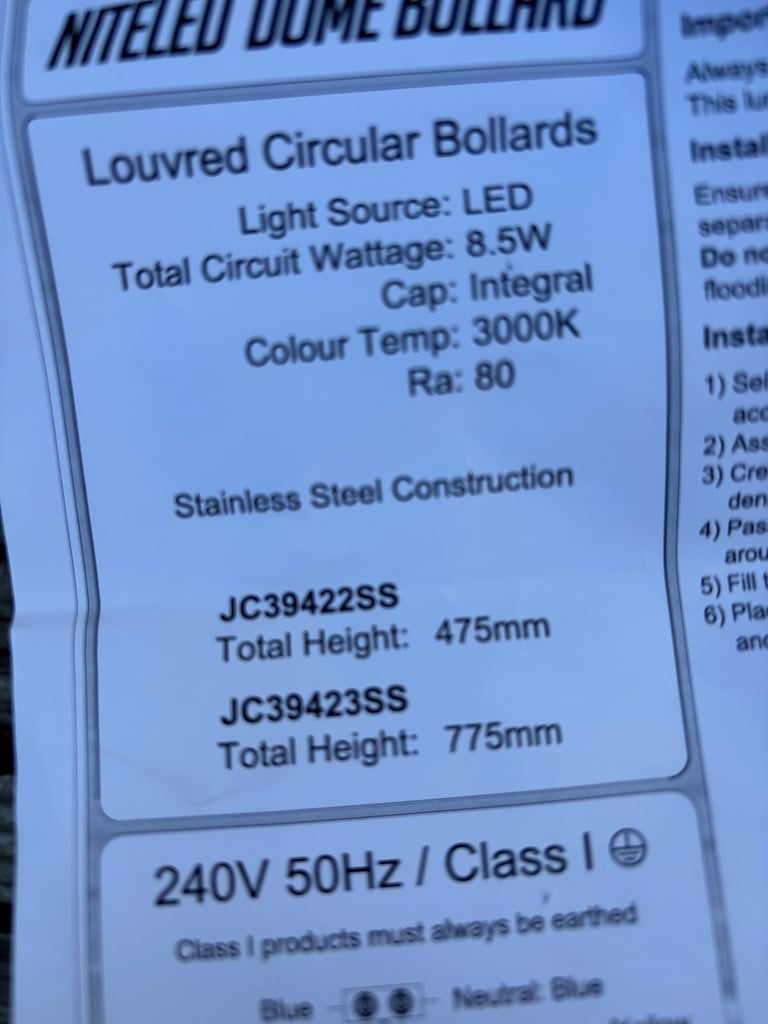 Stainless steel garden/drive bollard lights