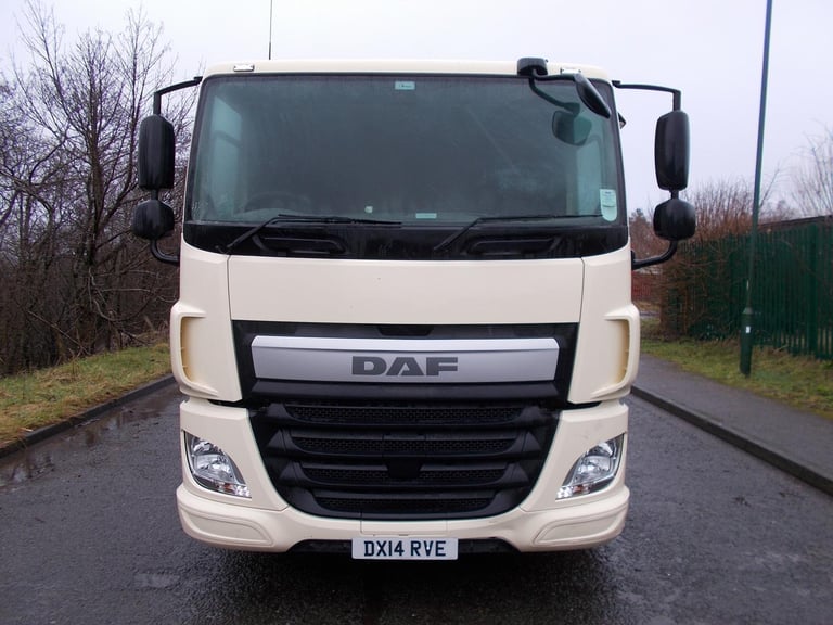 2014 (14) LEYLAND DAF CF 330 FLATBED WITH CRANE & BRICK GRAB. REAR LIFT STEER