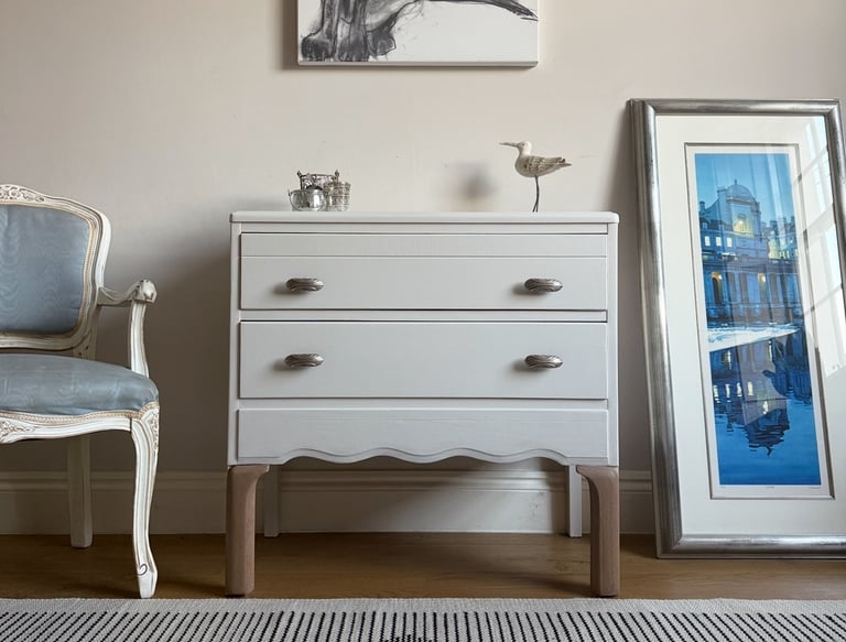 image for Harris Lebus Leggy Chest of Drawers bedside table Hand Painted d. In Off White 2 drawers 