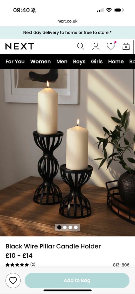 Black metal candle holder by Next 