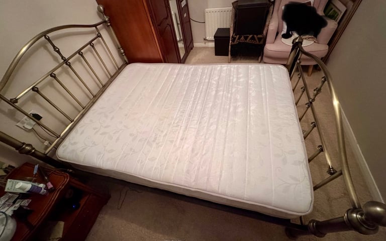 Antique brushed Gold double Bed frame & mattress
