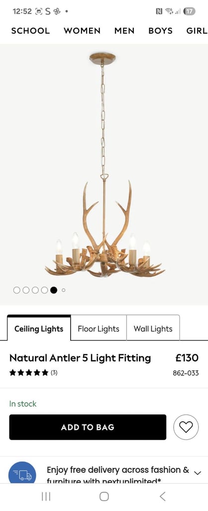 Antler wall and ceiling lights