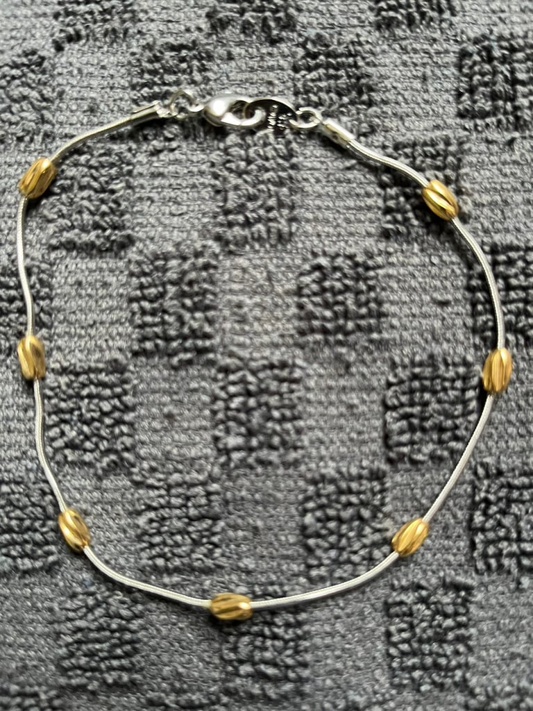 image for Sterling Silver Gold Glass Bead Anklet……..
