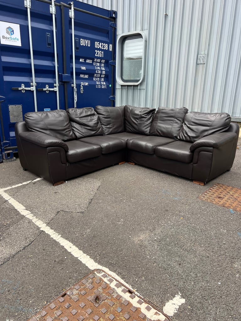 image for Brown faux leather corner sofa