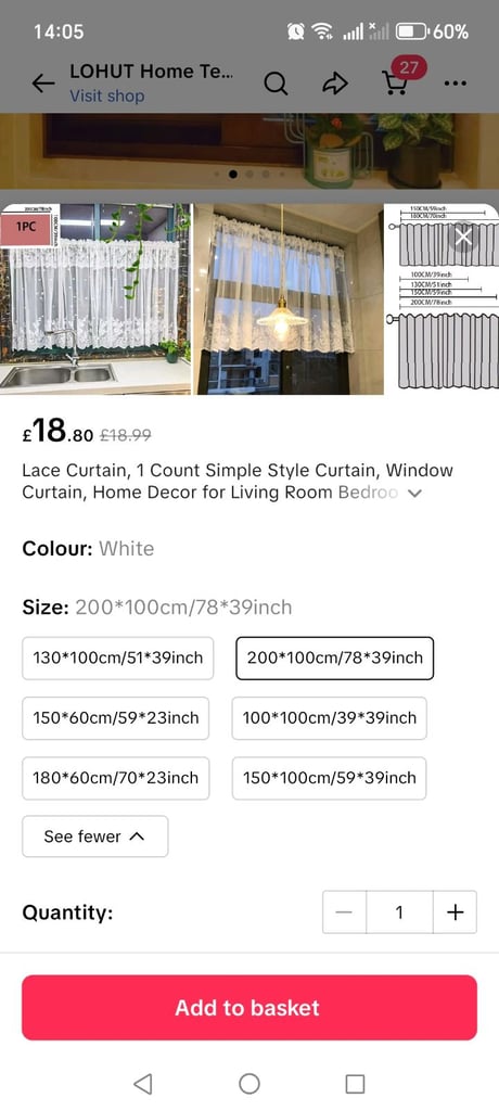 Curtains for kitchen window 200cm x 100cm
