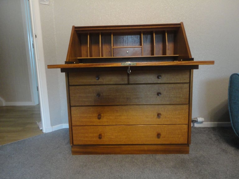 Mid century modern Nathan, retro writing buerau desk,with lock and key