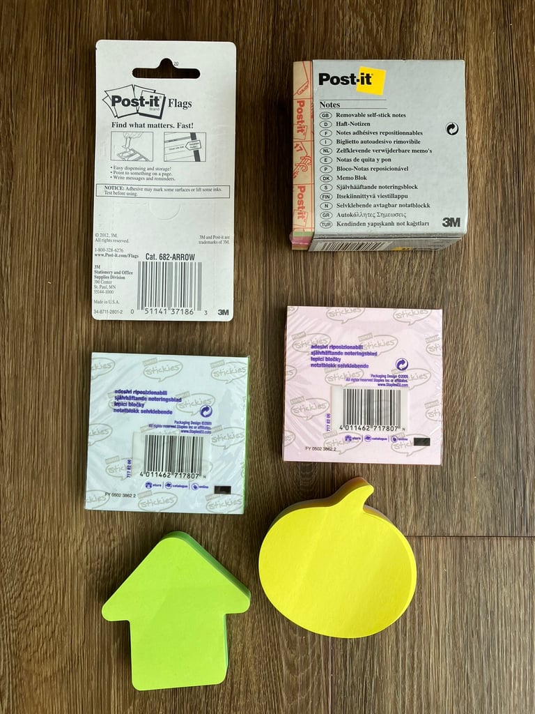 Stationery: Post-it Flags/cube/arrows/speech bubble & Staples Stickies