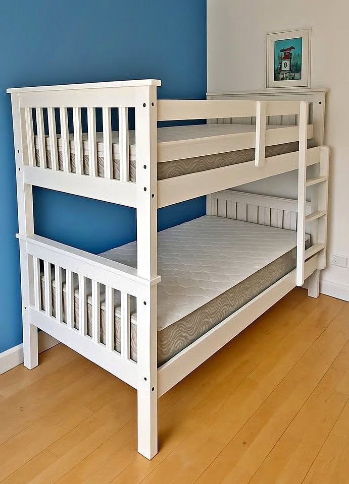 image for Wooden Bunk Bed !! Single Wooden Bunk Bed For Kids & Teens With opt- 2x Mattresses - Free Delivery 
