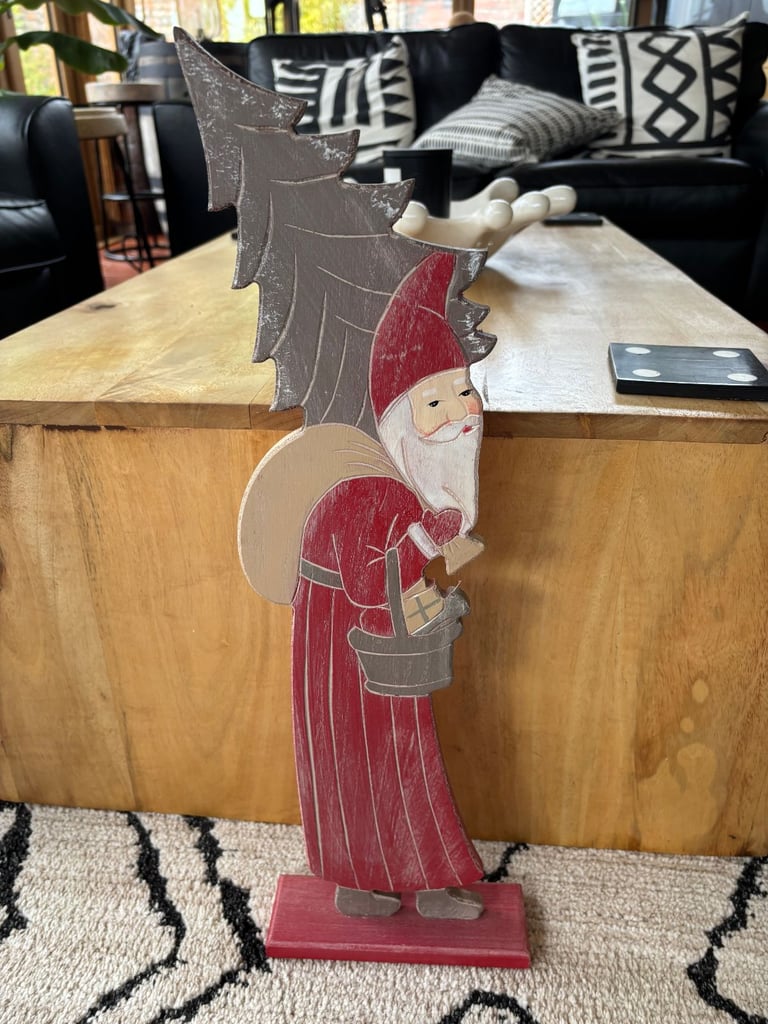 Lovely Tall Wooden Santa Father Christmas Carrying Bag & Christmas Tree