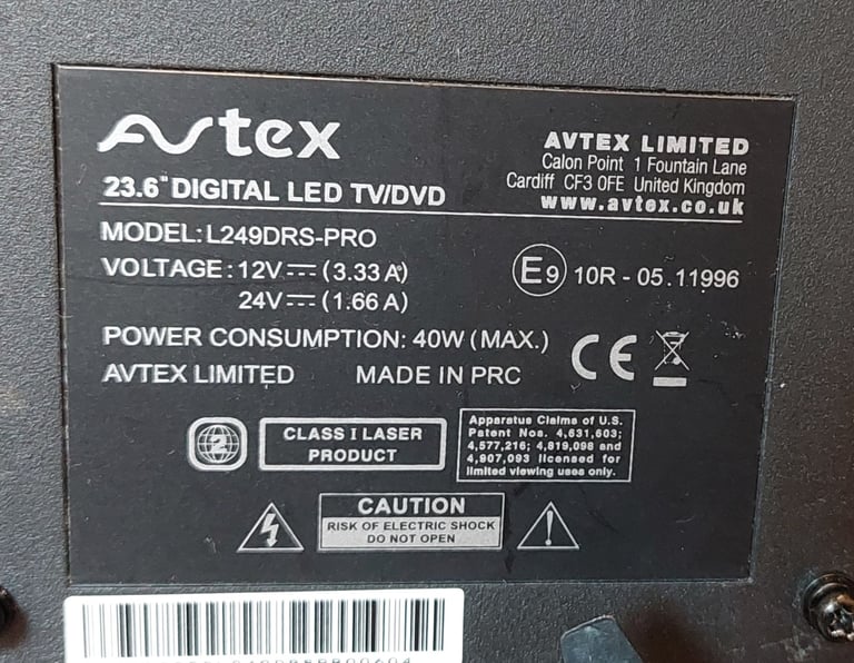 AVTEX 24 INCH DIGITAL LED TV/DVD MODEL L249DRS PRO AND AVTEX  CASE SUITABLE FOR CARAVAN/MOTORHOME 