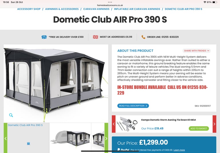 Kampa dometic club air pro 390s awning 