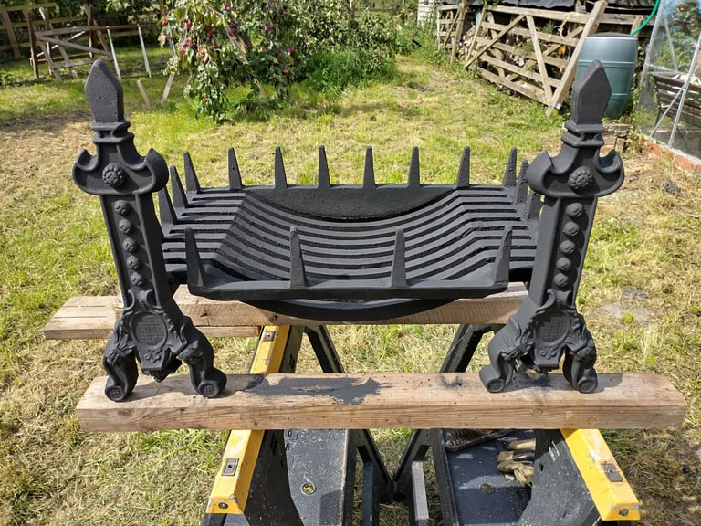 Cast Iron Fireback and Dog Grate