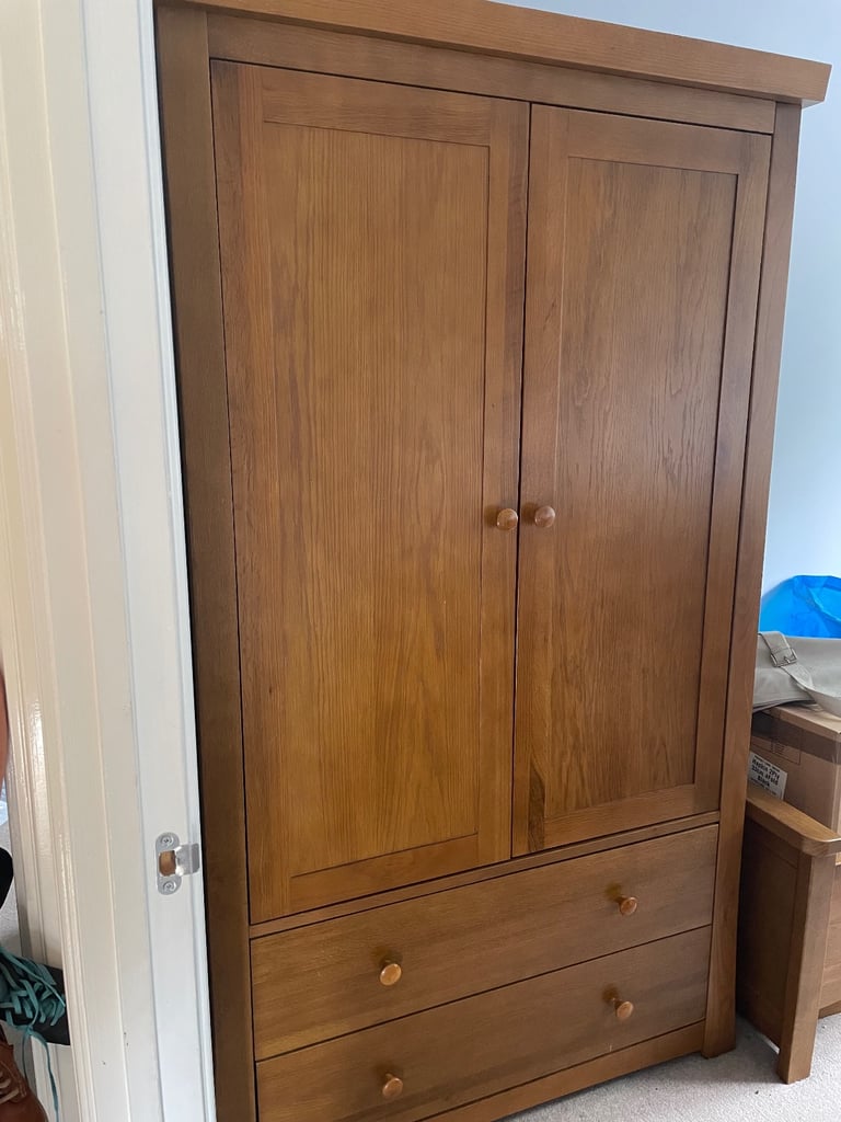 Silver Cross solid oak Canterbury nursery cot bed and wardrobe