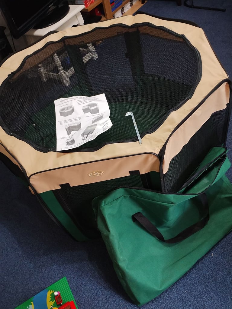 Large foldable fabric playpen in bag with instructions & pins 