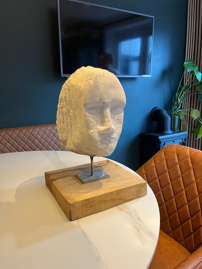 image for Solid Wood Mounted Stone Carved Head