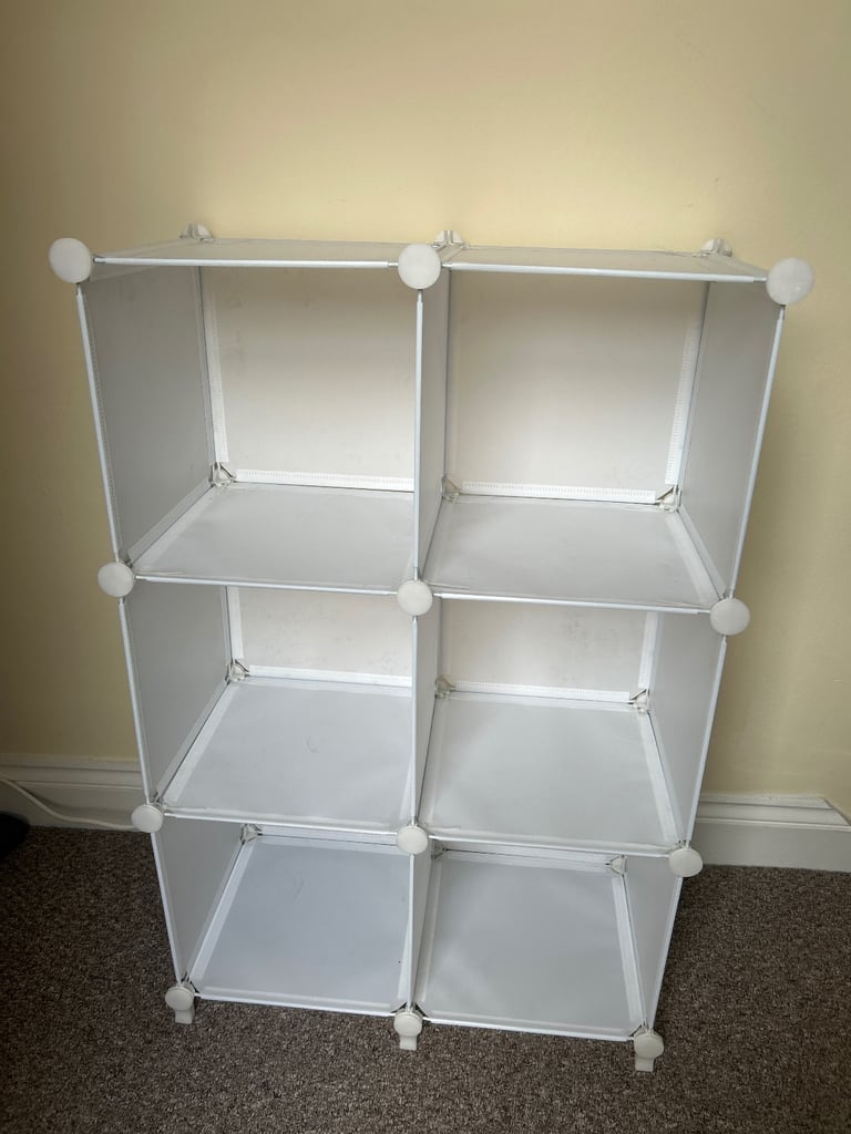 image for 🧺 8-Cube Modular Storage Shelf – White, Washable, Sturdy w/ Plastic Hooks 🧺