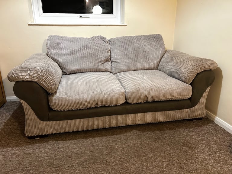 image for Grey Jumbo Cord 2-Seater Sofa – Clean & Comfortable - Delivery Available