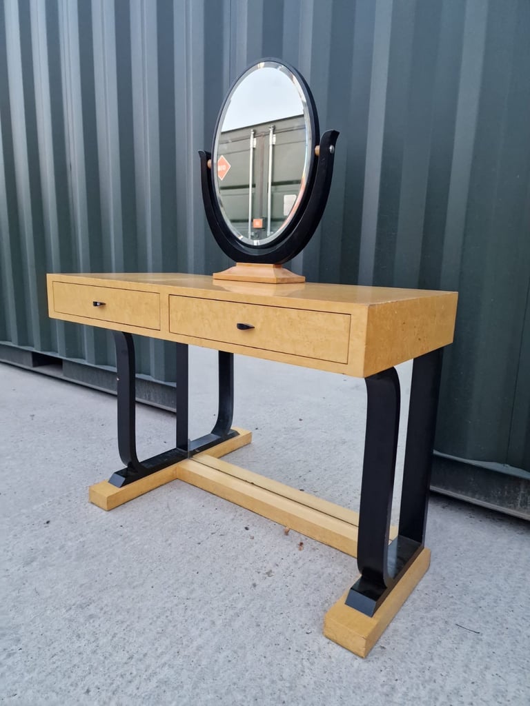 Art Deco Style Maple Console Dressing Table With Freestanding Mirror