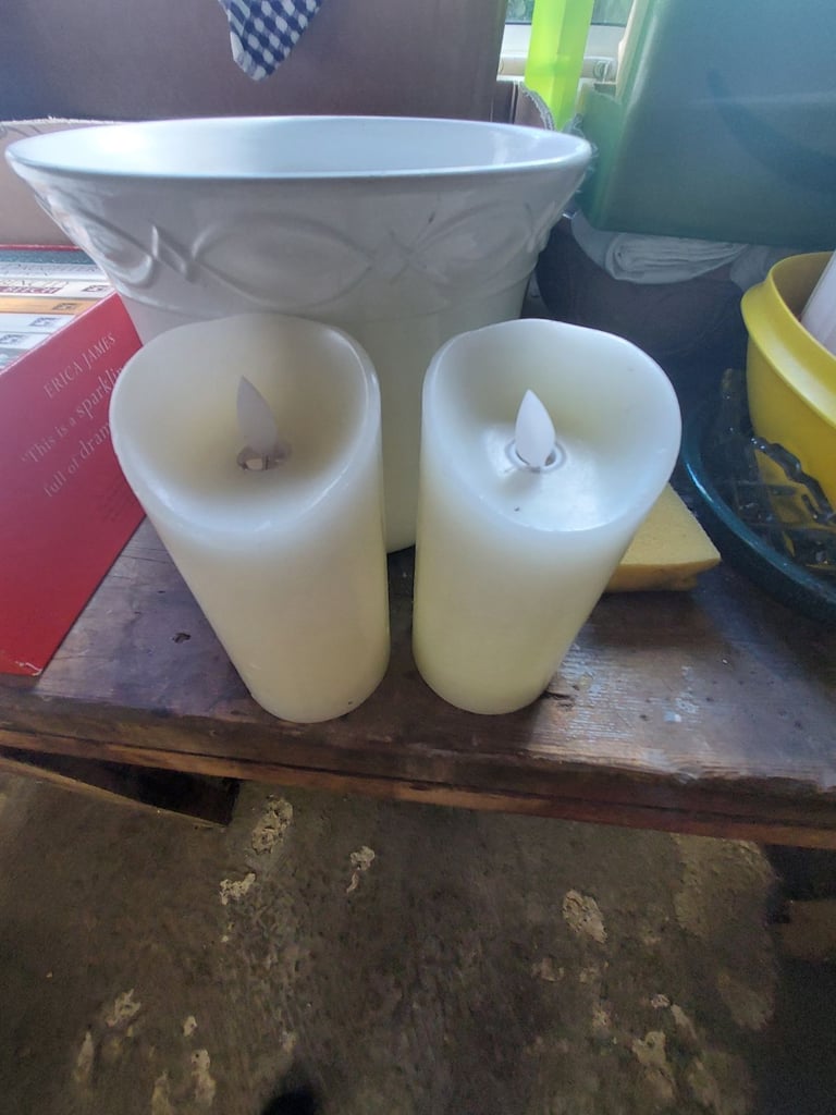 Ornaments, vases, and electric candles.