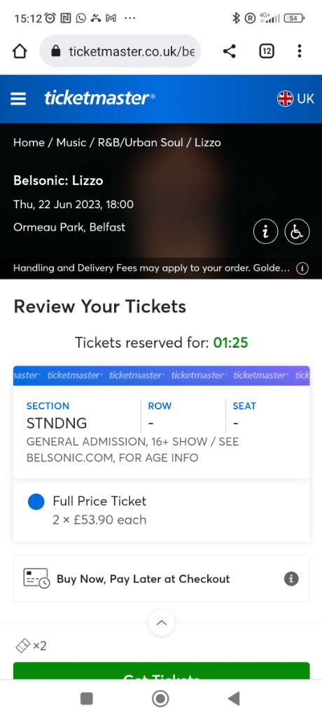 Lizzo Belsonic tickets x2 £90 ono