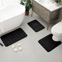 Black Memory Foam Bathroom Rug Set 3 Piece Non Slip Extra Absorbent Shaggy Bathroom Mats Set