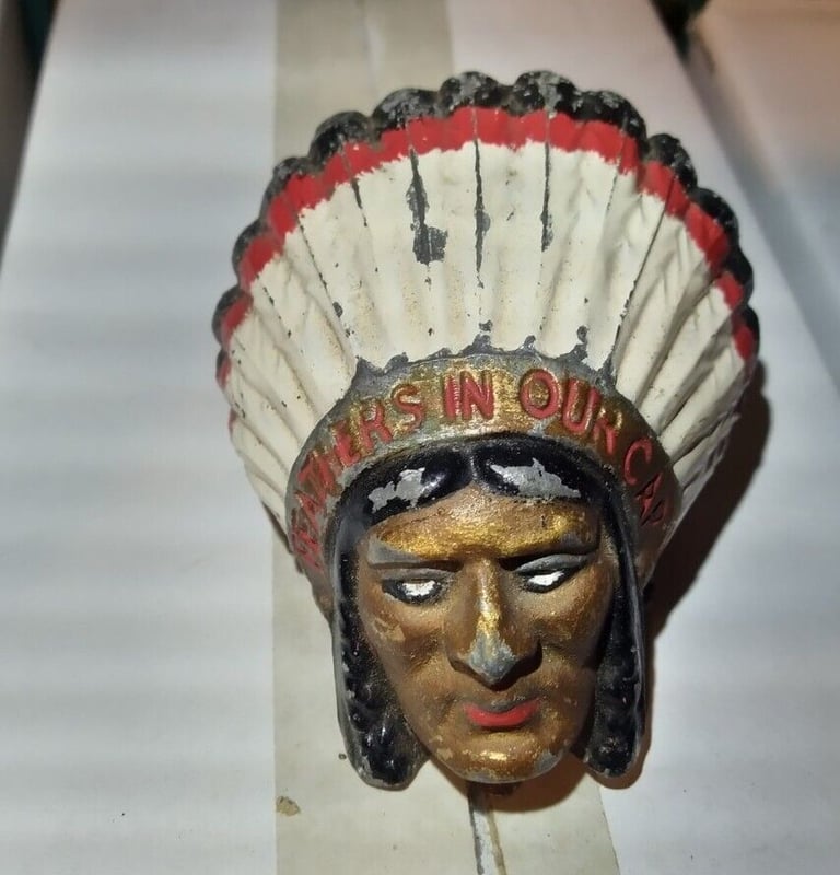 vintage feathers in our cap car van lorry mascot hood ornament indian chief name GUY