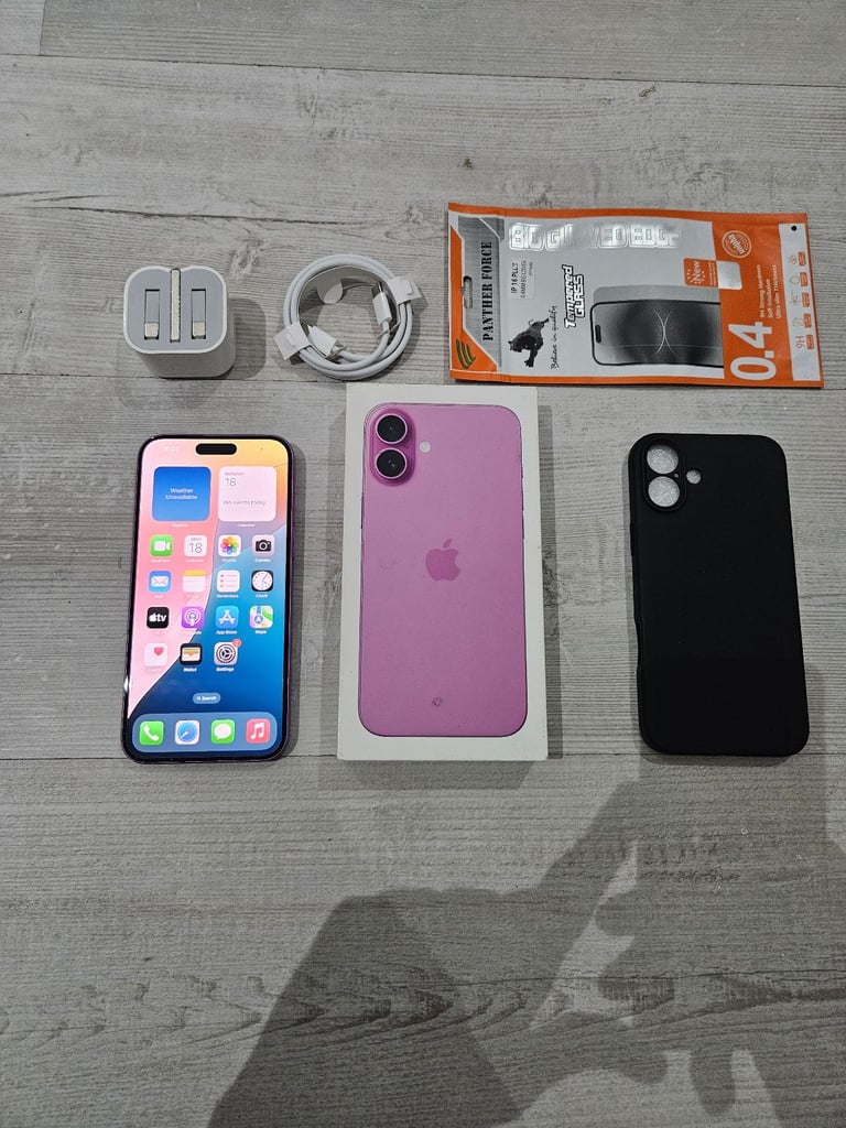 image for Iphone 16 Plus 5G Bundle 100% Batt Unlocked 128GB Pink Warranty I Phone