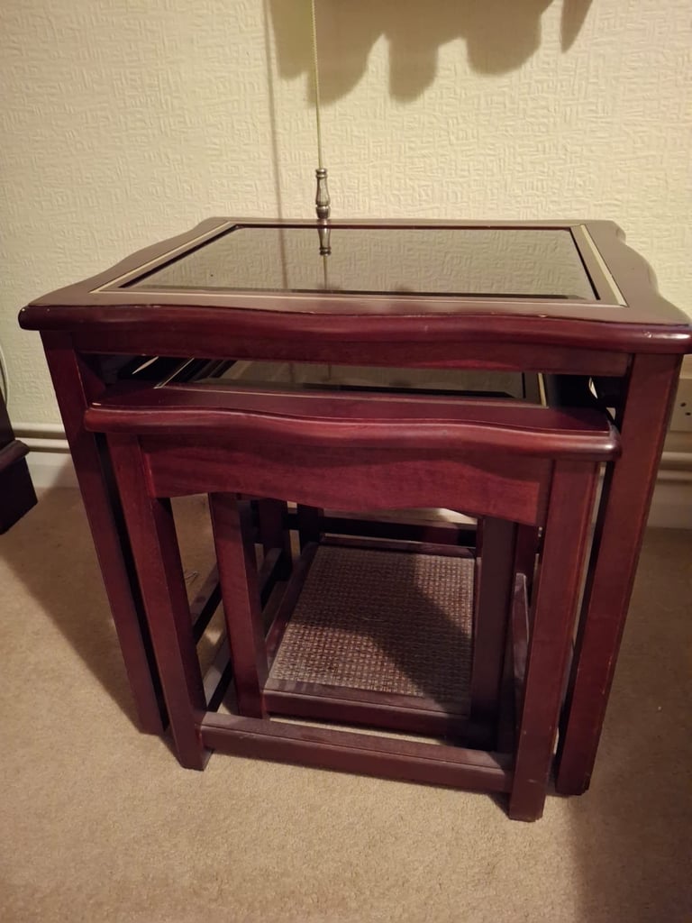 image for Mahogany nest of 3 glass top tables