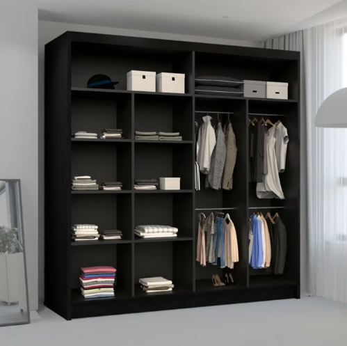 Brand New - Nicole Mirror Sliding Door Wardrobe Black - SAME/NEXT DAY DELIVERY