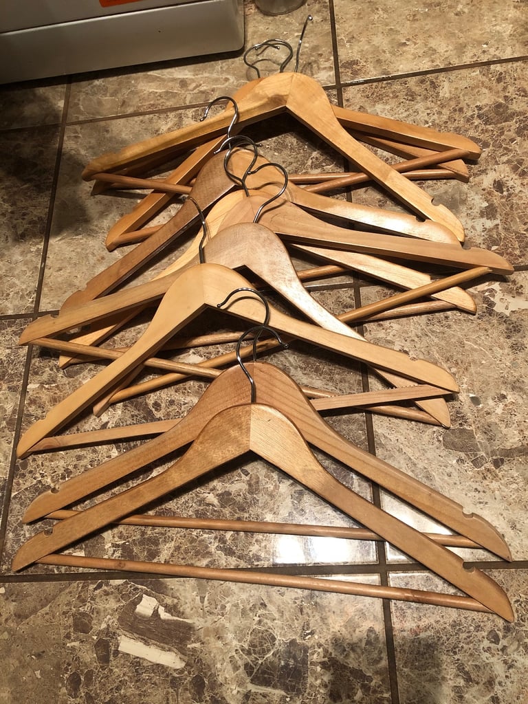 image for 10 WOODEN COATHANGERS (£5)