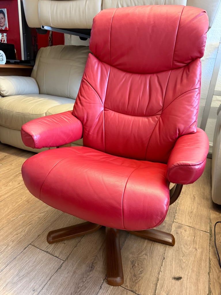 Red leather recliner chair 
