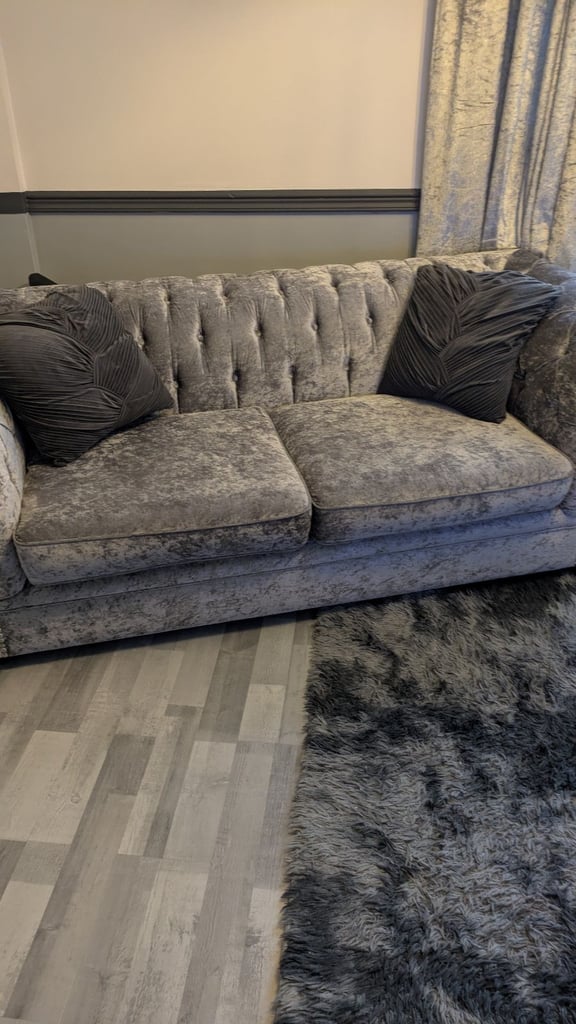 Crushed velvet sofa and chair 