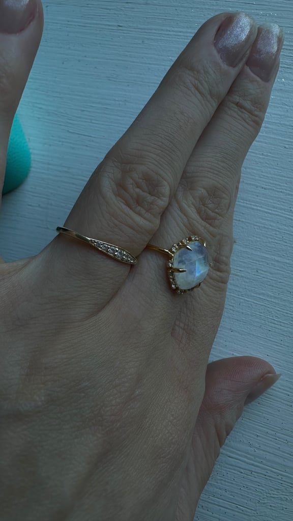 Rainbow Moonstone White Topaz Gold Vermeil ring 
