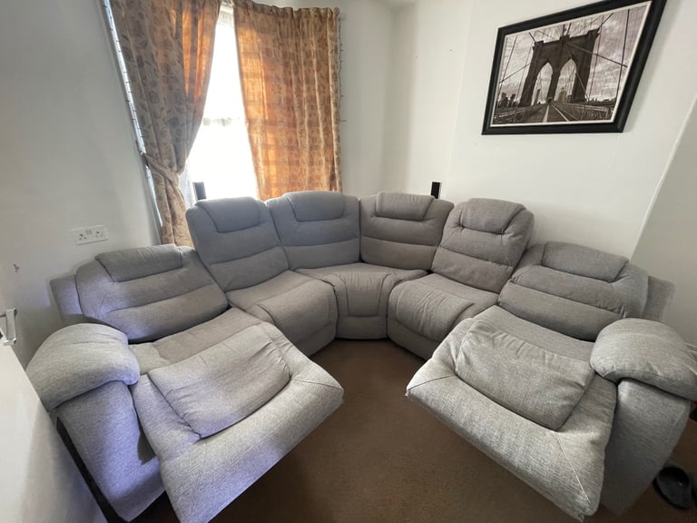 Vancouver Large Light Grey Fabric Recliner Corner Sofa Corner Sofa Recliner – Grey Fabric