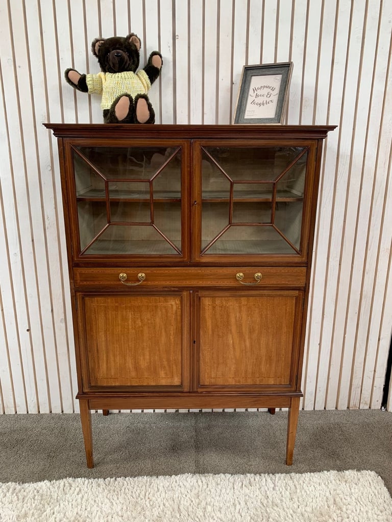 Display Cabinet with Glass Doors Raised on Square Tapering Legs Edwardian Style.