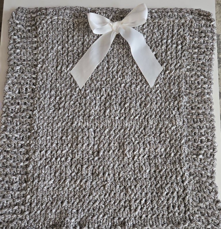 Beautiful soft hand knitted baby grey blanket 