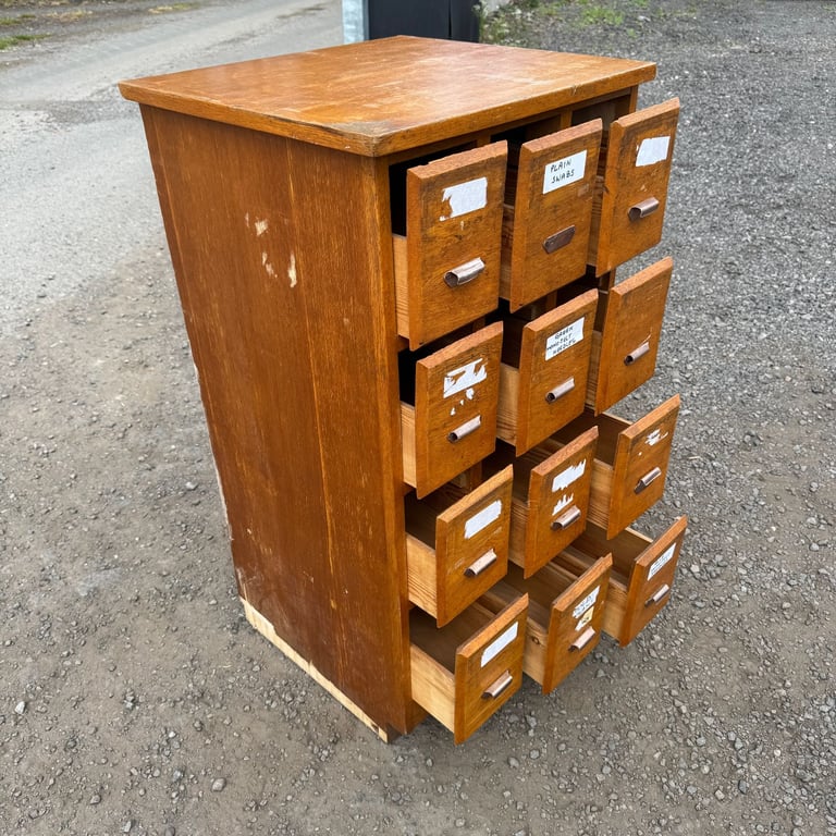 Oak Bank Of Drawers Vintage Multi-Drawer Cabinet Haberdashery Rest. Project