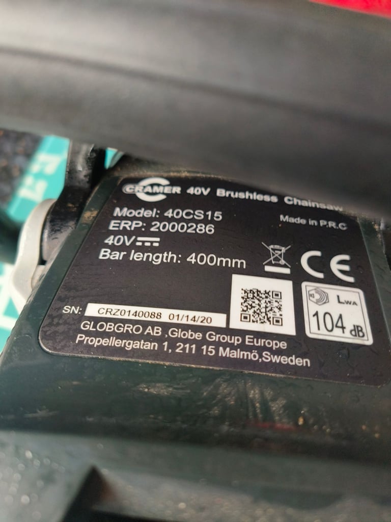 cramer battery chainsaw model 40c60 erp 16 inch chain