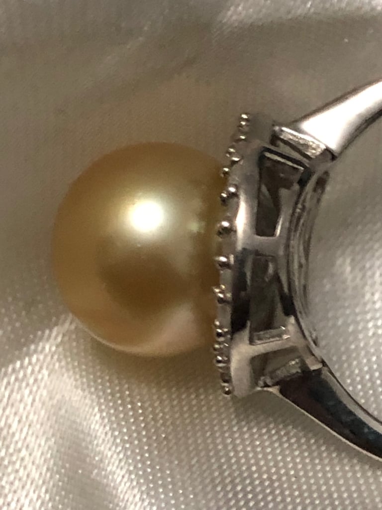 Golden South Sea Pearl Diamond ring Size N silver 925 platinum overlay New