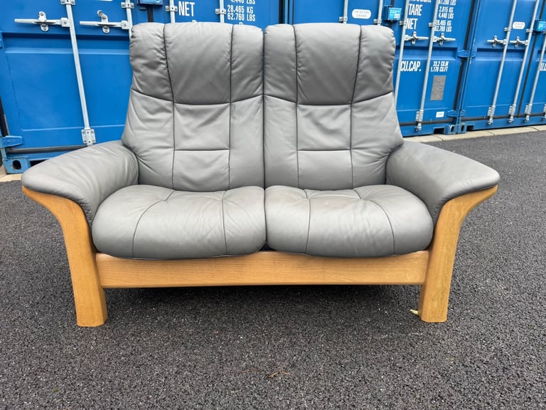 image for Ekornes Stressless Grey Leather 2 seater Recliner sofa Possible Delivery