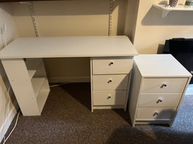 White desk and matching bedside cabinet