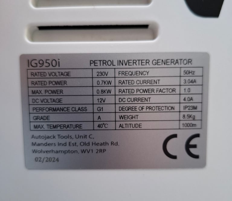 Generator Petrol Autojack IG950i Inverter Generator suitcase style generator
