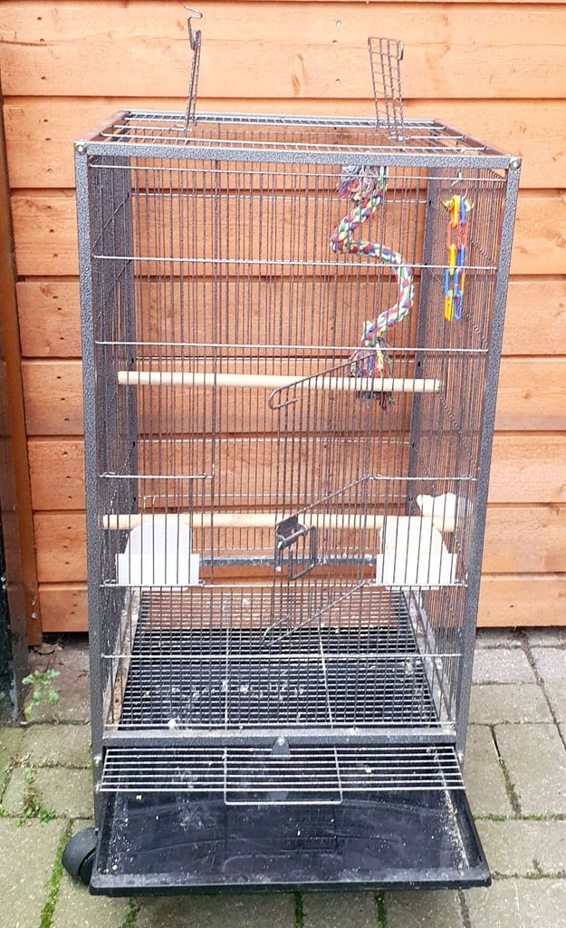 Bird parakeet parrot cage on wheels open top