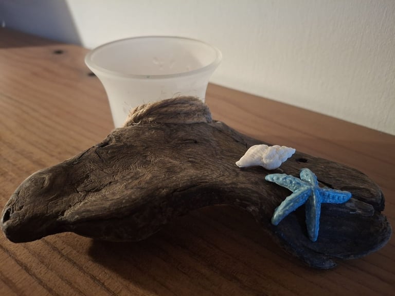 Handmade driftwood candle holder